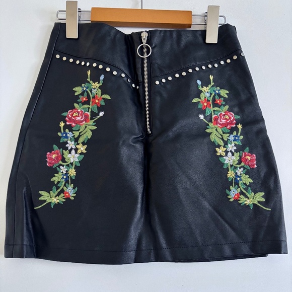 Faux Leather Embroidered Skirt - Picture 1 of 2